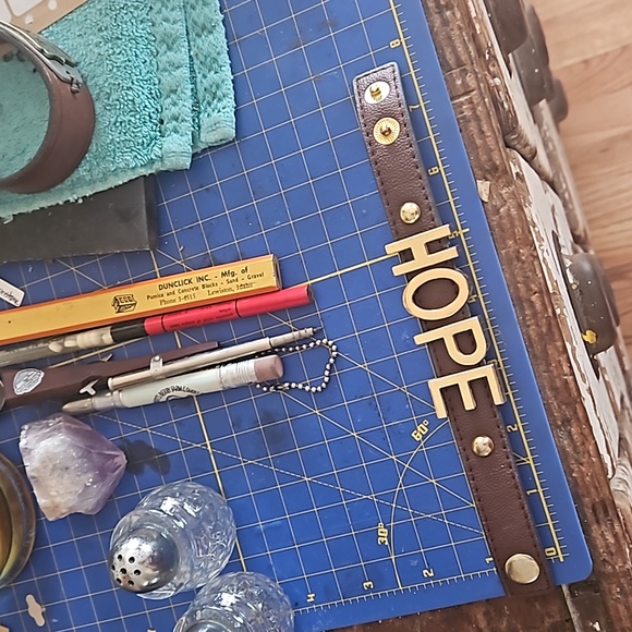 Leather adjustable cuff bracelet HOPE 6.75" - 7.2" - Picture 7 of 7